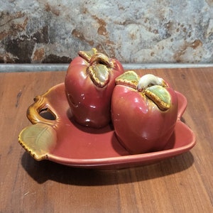 Vintage Salt and Pepper Shakers On Apple Tray