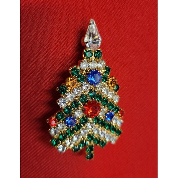 Vintage Crystal Christmas Tree Pin - image 8