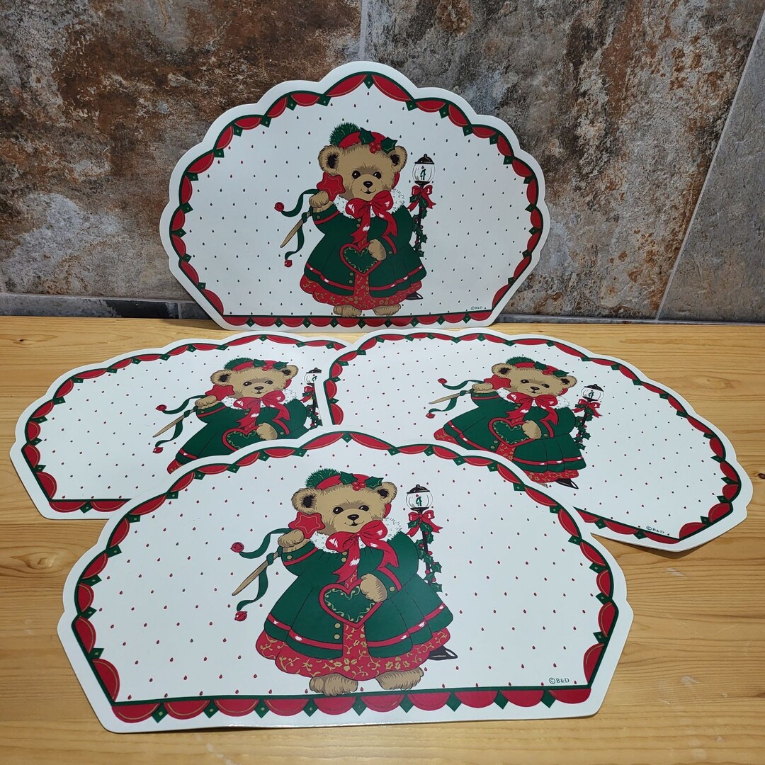 VTG B & D Holiday Bear Teddy Bear Foam Backed Vinyl Placemats Etsy