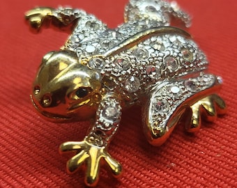 Vintage Rhinestone Frog Toad Brooch Pin