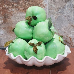 Vintage Porcelain Green Apple Fruit Bowl Centerpiece