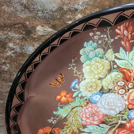 Vintage Daher Round Metal Serving Tray Floral Fruit Design - Etsy