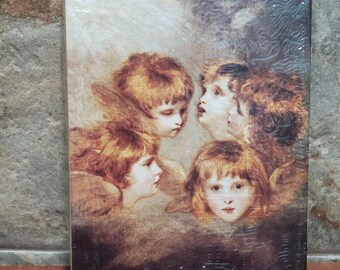 Lámina artística vintage sin marco de cabezas de ángeles de 1994, retrato infantil de querubín y nube para decoración de pared.