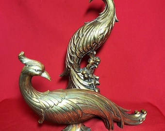 Vintage Syraco Goldfarbene Fasan Pfau Figuren Paar Tisch Statuetten