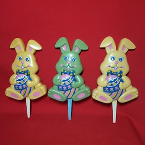 VTG plástico conejo de Pascua conejo plantador patio estacas decoración al aire libre conjunto de 3