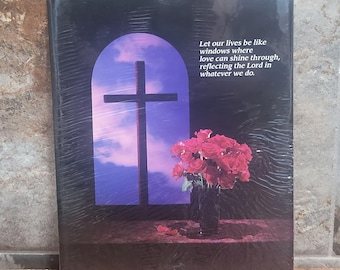 Arranjo floral vintage sem moldura com citação espiritual: "Vidas sejam como janelas" - Decoração de parede