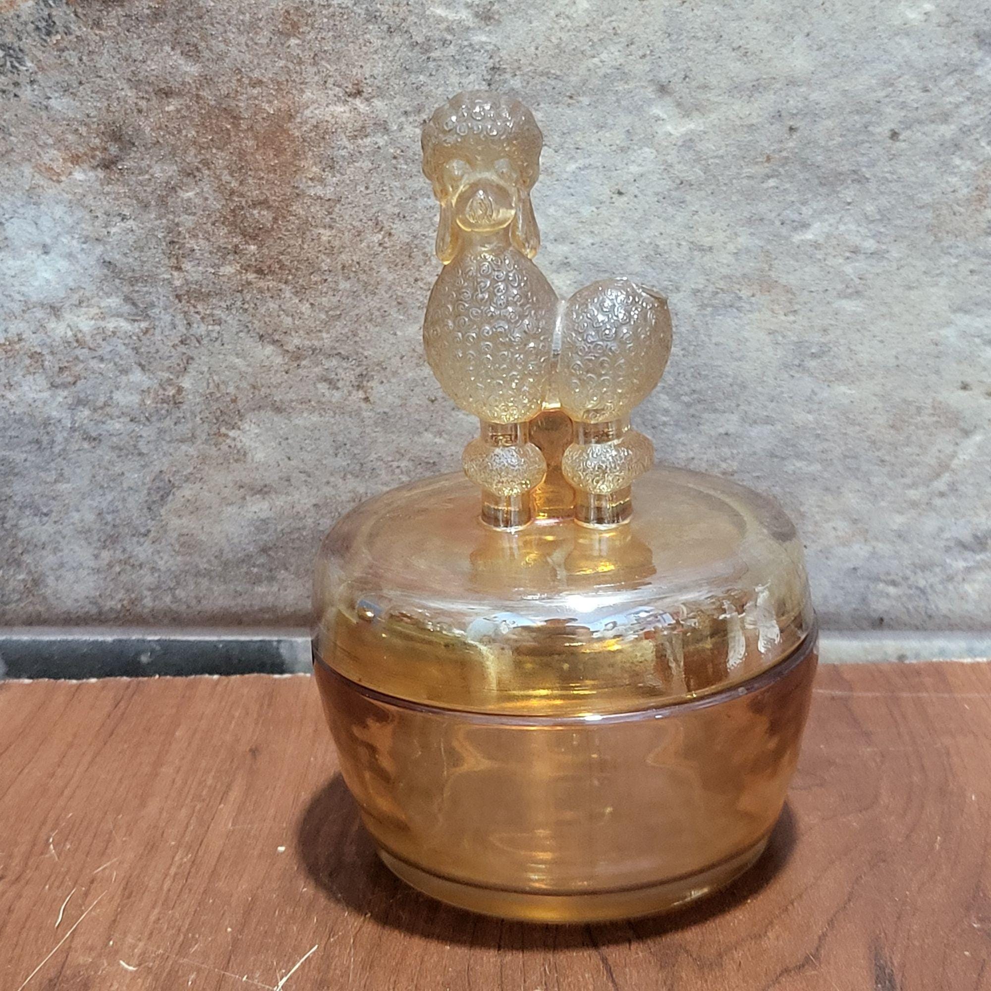 Vintage Carnival Glass Poodle Trinket Box Powder Dish Vanity Jar