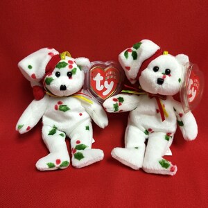 Holiday Teddy Jingle Beanies Set von 2 Weihnachts-Plüsch-Ornamenten 1998
