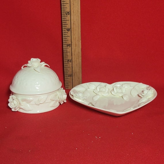 VTG Godinger Porcelain White Rose Dish & Trinket … - image 7