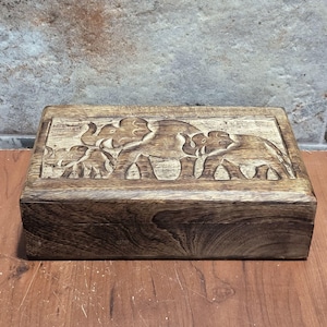 Hand Carved Elephant Wooden Hinged Box Decorative Jewelry Storage Box