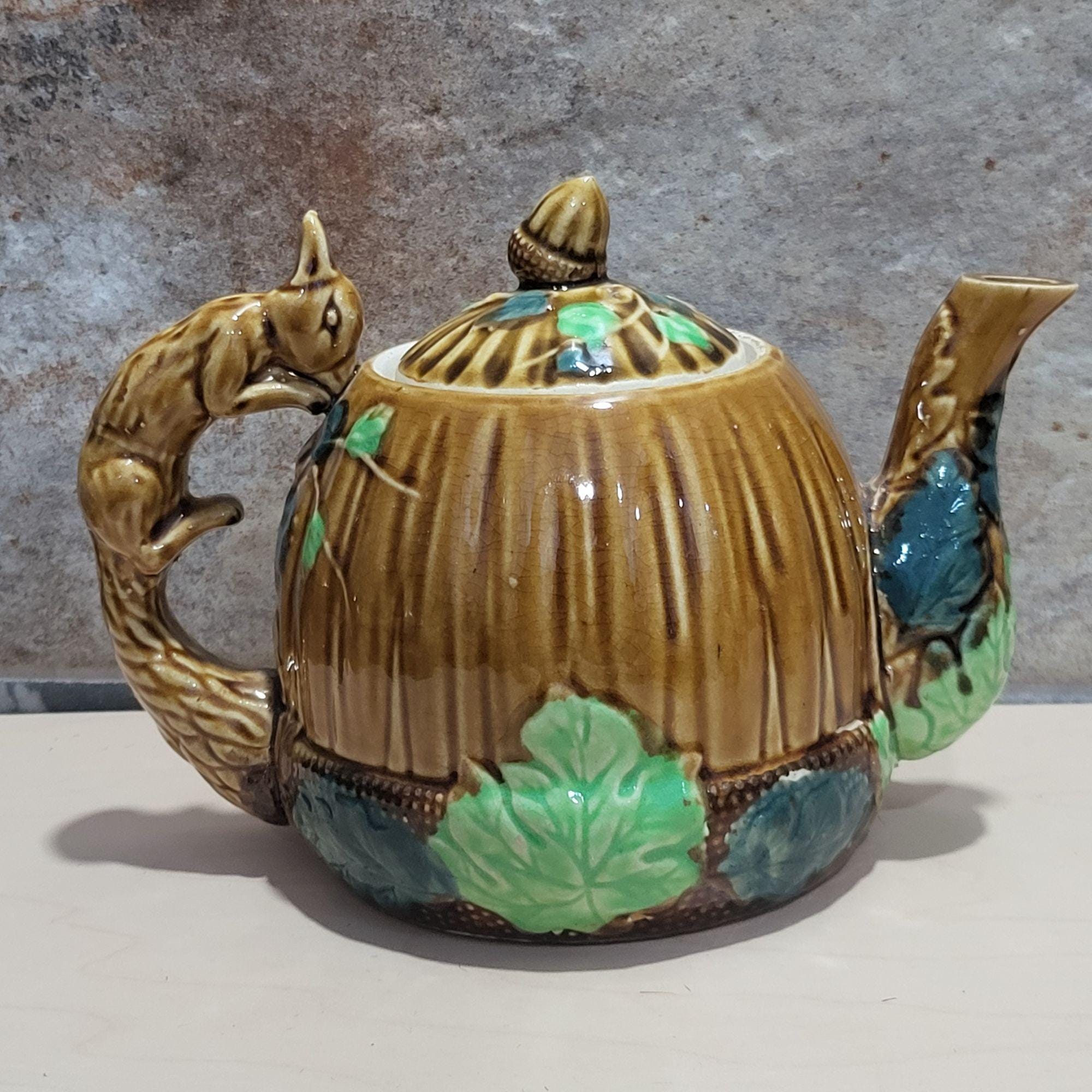 Ozarks Art Pottery Leaf Jug 陶器　りんご　一輪挿し壺 Vintage Ceramic Acorn Teapot Squirrel Handle Autumn Leaf Design - Etsy