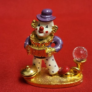Spoontiques Pewter Miniature Gold Clown Playing Accordion with Swarovski Crystal