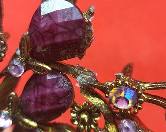 VTG Peacock Hair Clip Claw Purple Acrylic Stones Rhinestones  display picture 2