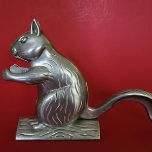 Vintage Aluminum Metal Squirrel on Log Nutcracker