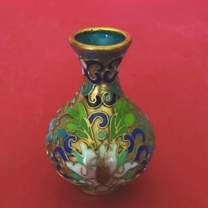 Vintage Miniature Japanese Cloisonne Floral Pattern Gold Trim
