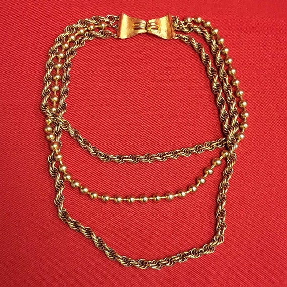 Vintage French Rope Chain and Bead Necklace Gold P