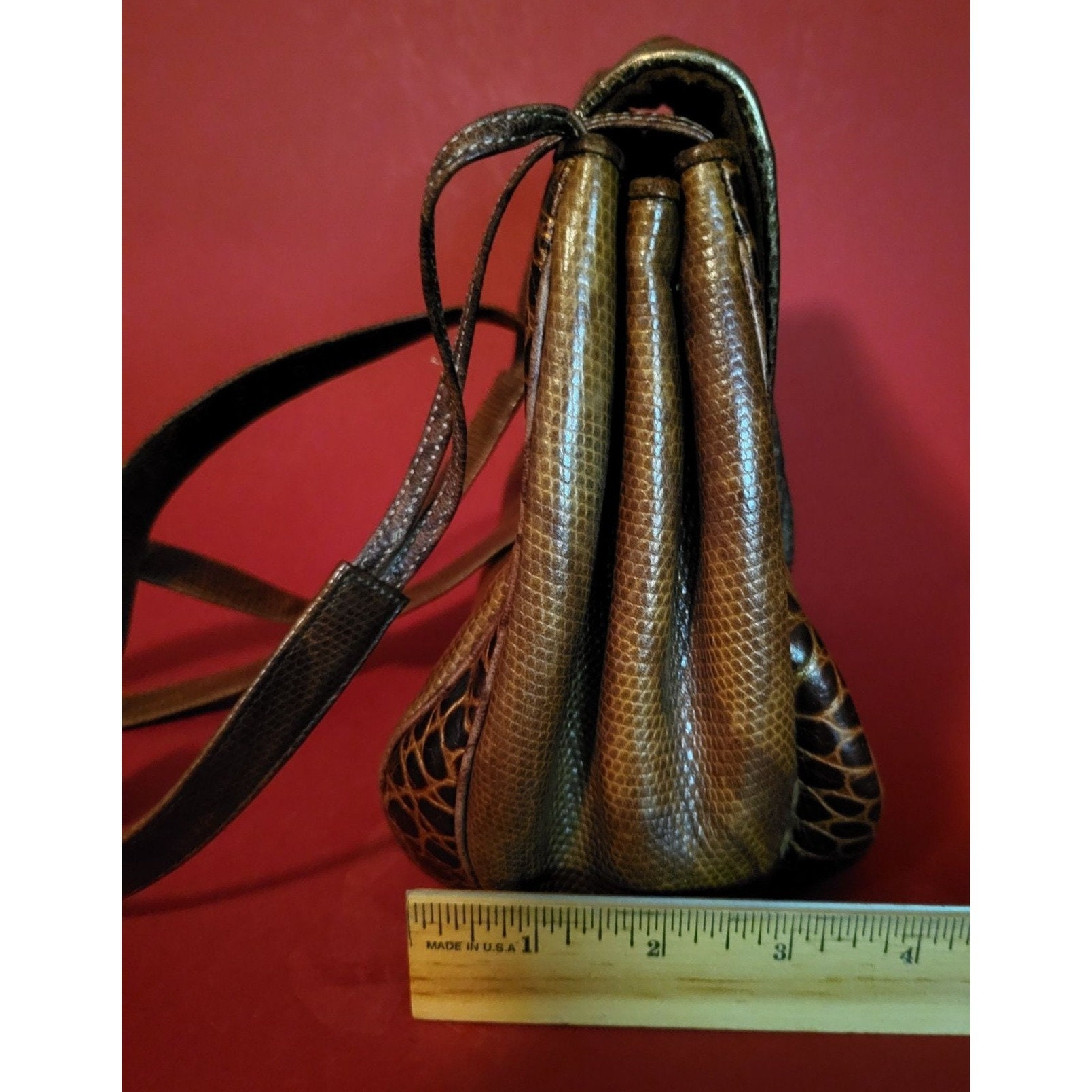 VTG Sharif Bag Brown Embossed Leather Reptile Shoulder  VTG Sharif lizard croc embossed leather bag main image 0