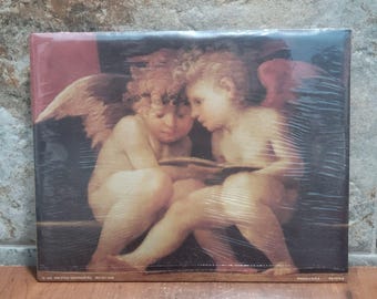 Vintage Unframed Two Cherubs Reading Wall Decor 1995