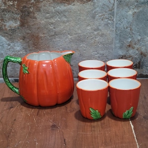 Vintage Tomatensaft Krug und 6 Tassen Set