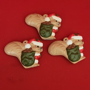 VTG Ceramic Bisque Santa Squirrel Christmas Ornament Set of 3