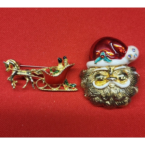 Christmas Pin Brooch Set of 2  Christmas Santa & … - image 2