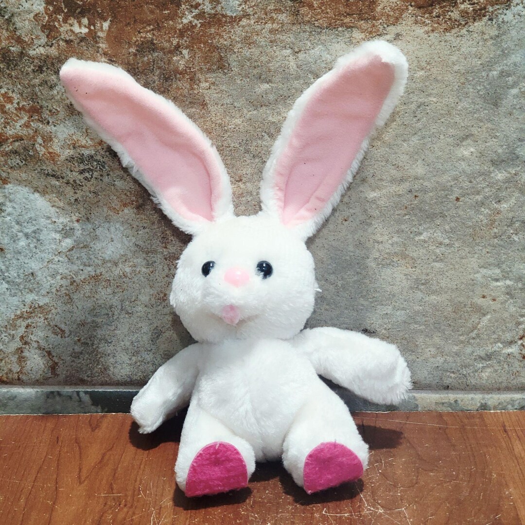 Russ Rabbits Russ Berrie White Plush Rabbit Toy Plush Pink Ears Feet Stuffed Animal ...