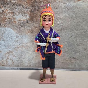 Vintage Peruvian Doll Handmade Peru Woven Cloth Hand Painted Folk Art