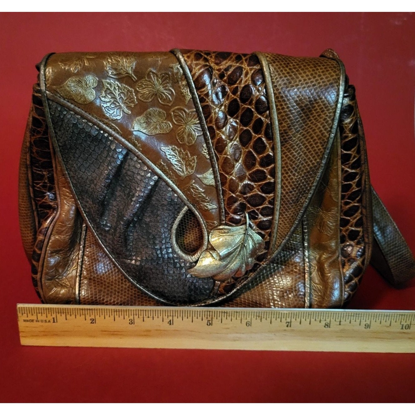 VTG Sharif Bag Brown Embossed Leather Reptile Shoulder