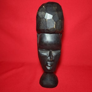 Vintage Hand Carved Wooden Black Sculpture Statue Decor