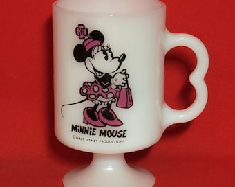 Walt Disney Productions White Milk Glass Cup Minnie Mouse Pedestal Footed Mug