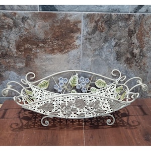 Vintage Yellow Floral Metal Basket Wrought Handwoven Iron