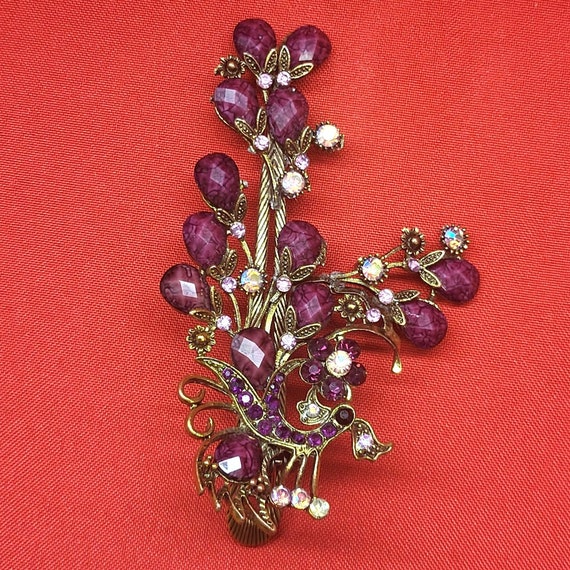 VTG Peacock Hair Clip Claw Purple Acrylic Stones Rhinestones  display picture 2
