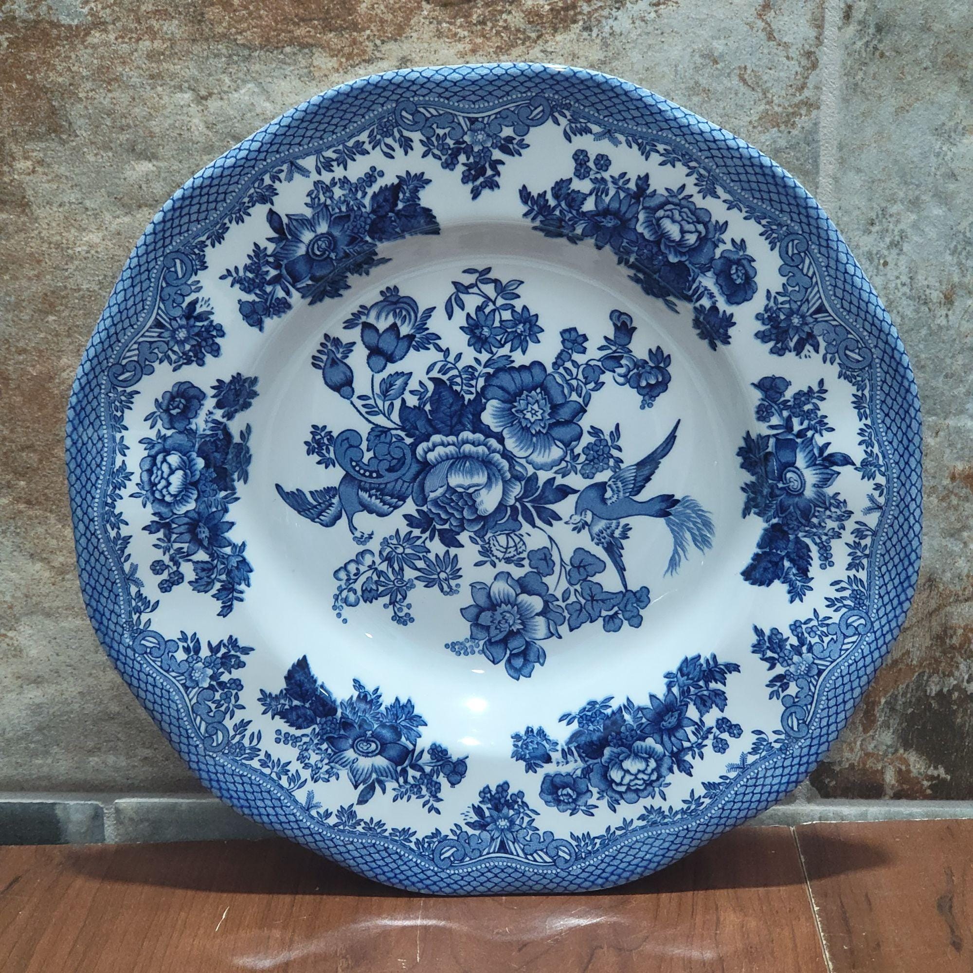 Vintage Soup Plate Johnson Bros Asiatic Pheasant Blue White Bowl
