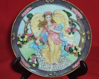 VTG Assiette Ange Décorative 3D Fleurs d'Ange Jardin Porcelaine