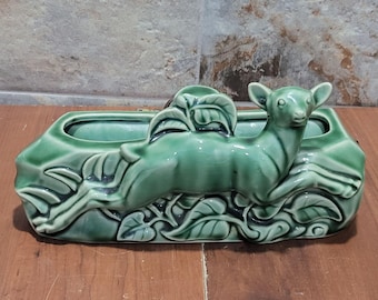Vintage Green Deer Pottery Lamp TV Doniczka