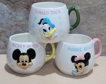 Walt Disney Productions Mickey Minnie Mouse Donald Duck Cups Mugs