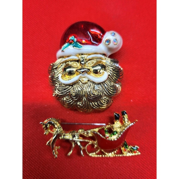 Christmas Pin Brooch Set of 2  Christmas Santa & … - image 1