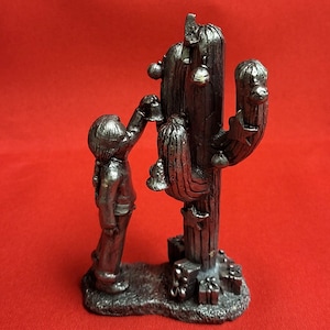 VTG Michael Ricker Pewter Girl Decorating Saguaro Cactus Christmas Figurine