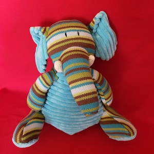 Elephant Plush Pier One Imports Stuffed Sock Corduroy Blue Striped 12 In