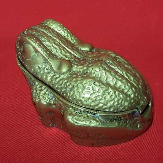 Antique Solid Brass Toad Frog with Hinged Lid Tri… - image 3