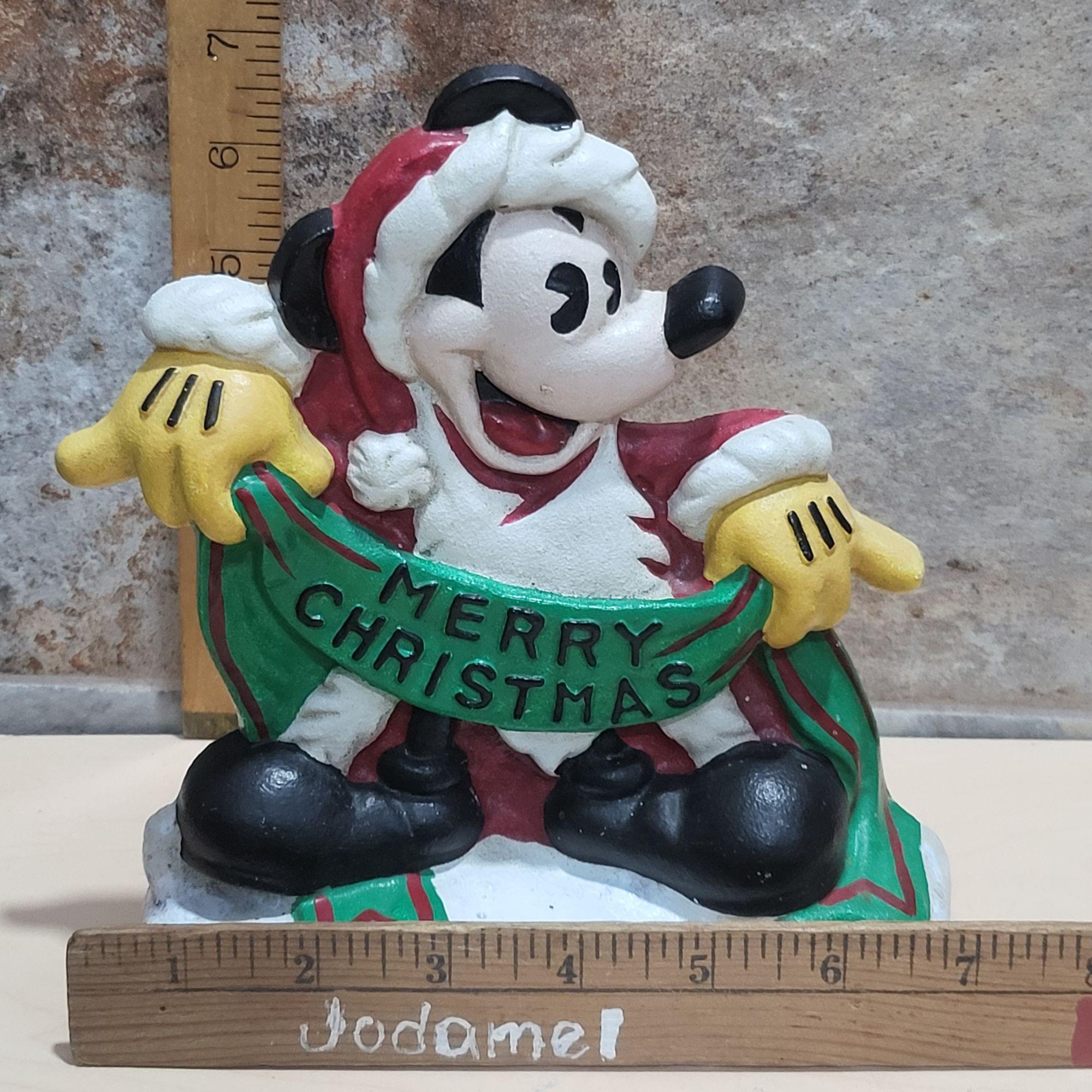 Santa Mickey Mouse Cast Iron Doorstop Merry Christmas Banner