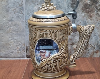Vintage Ceramarte Avon A Christmas Carol Scrooge Beer Mug Stein Attached Lid 1996