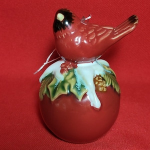 Vintage Red Cardinal Porcelain Christmas Ornament