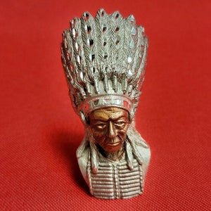 VTG Spoontiques PP1136 Pewter Copper Miniature Apache Indian Chief Head Bust