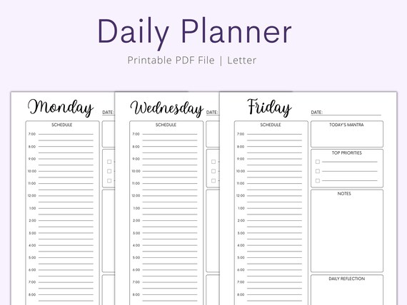 Daily Planner Printable Instant Download PDF Productivity - Etsy