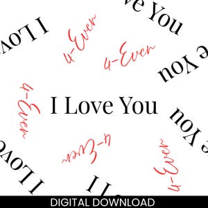 「I Love You」シームレスパターン（デジタルダウンロード）バレンタインデー、結婚記念日、タイポグラフィデザイン