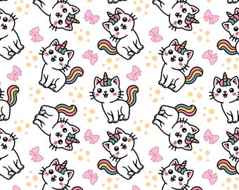 Einhorn Katze Muster: Kawaii Katze Regenbogen Schwanz Stoff Design (digitaler Download)