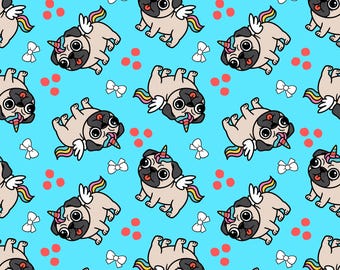 Einhorn-Hund Muster: Kawaii Mops Hund Stoffdesign (digitaler Download)