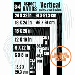 3:4 Aspect Ratios Vertical Wall Art Print Size Guide Digital Download Infographic Chart Printable Image Paper Size Template Listing Mock Up