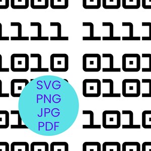 K&ouml;nnte beinhalten: Schwarzes und wei&szlig;es Bin&auml;rcode-Muster. Ein hellblauer Kreis in der Mitte zeigt den wei&szlig;en Text "SVG, PNG, JPG, PDF". Der Bin&auml;rcode besteht aus den Zahlen 0 und 1.